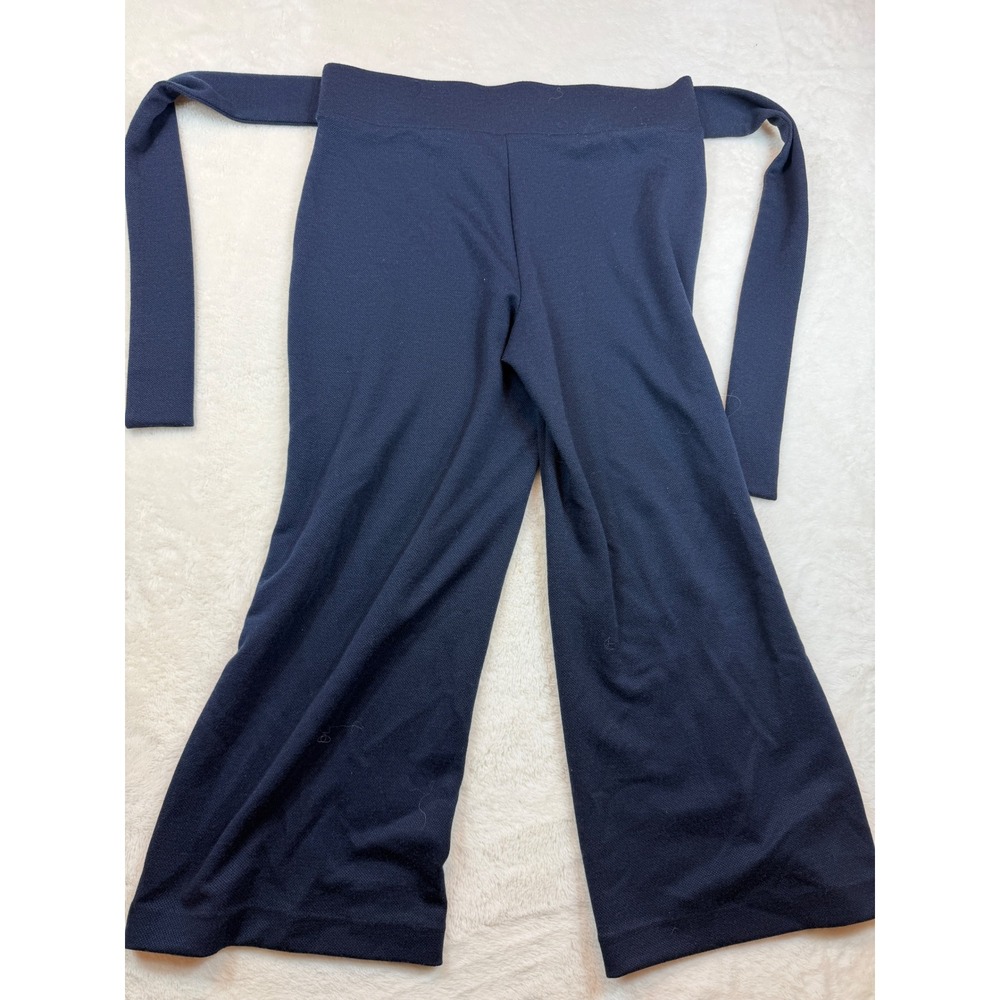 Ann Taylor Factory Navy Blue Wide Leg Crop Pants Tie Waist Knit Womens 6 - Picture 2 of 3